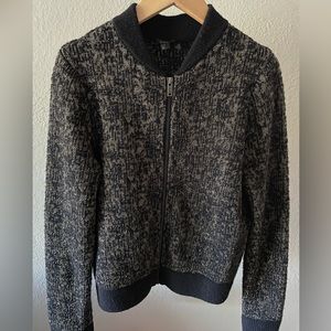 COS Metallic Navy Blue Sweater Jacket Zip Up Bomber Knit Size XS Wool Blend